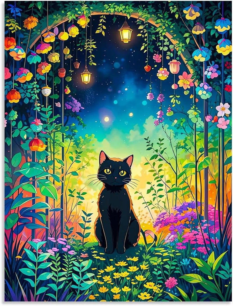 Tiwabb Stamped Cross Stitch Kits for Adults - Black Cat Flower Embroidery Kits for Beginners Adults,11 CT Patterns Dimensions Counted Cross Stitch Kits for Adults Arts Craft 12x16 inch ﻿ - Image 1